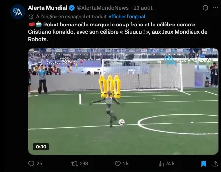 Un humanoïde marque un coup franc aux Jeux mondiaux de robots